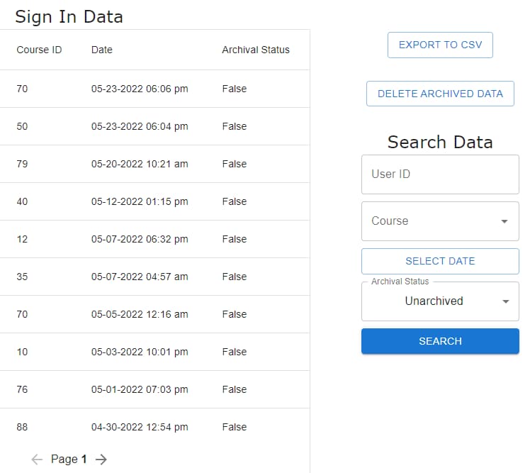 Course Sign-In Dashboard